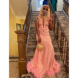 CUSTOM MADE PROM DRESS going for $330 , size small , height 5’2 , WORN ONCE !